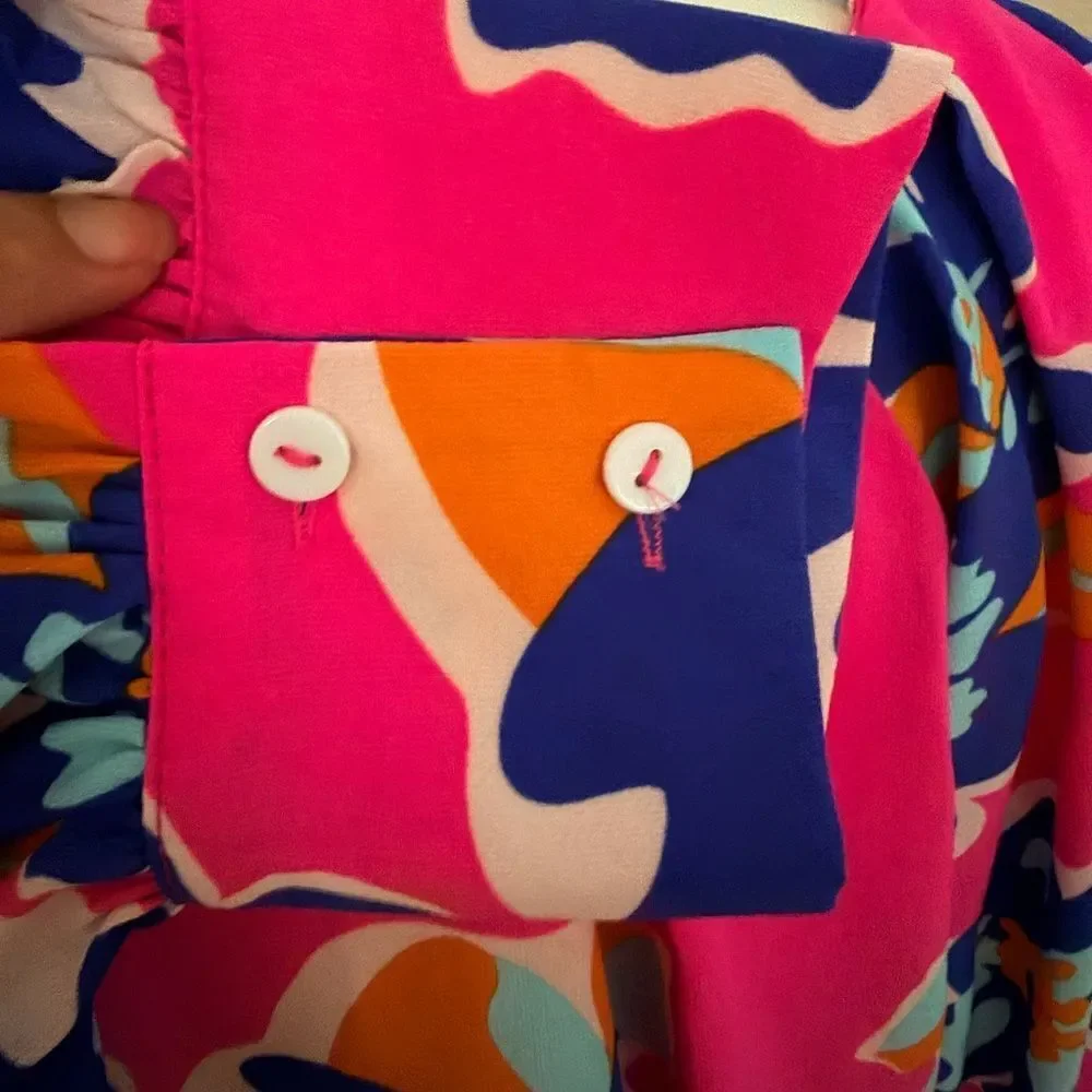 Vibrant Floral Blouse with Blue Accents